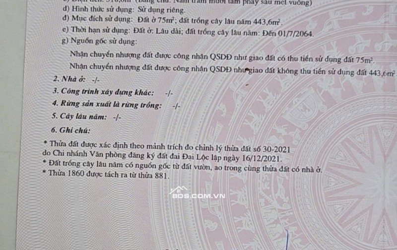 ĐÂT ĐẠI NGHĨA- ĐẠI LỘC BÁN NHANH- RẺ THANH TOÁN NGÂN HÀNG